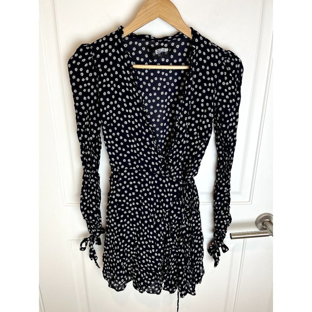 Reformation Navy and White Floral Mini Dress